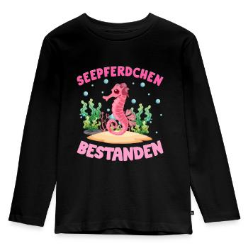 Seepferdchen Abzeichen Seepferdchen bestanden - Kinder Premium Bio Langarmshirt - Schwarz - Vorne - AI Model Kid Male (0cm)