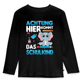 Achtung hier kommt das Schulkind - Kinder Premium Bio Langarmshirt - Schwarz - Vorne - AI Model Kid Male (0cm)