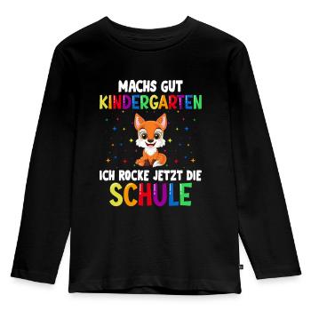 Schulkind Einschulung Fuchs Schulstart Schule - Kinder Premium Bio Langarmshirt - Schwarz - Vorne - AI Model Kid Male (0cm)