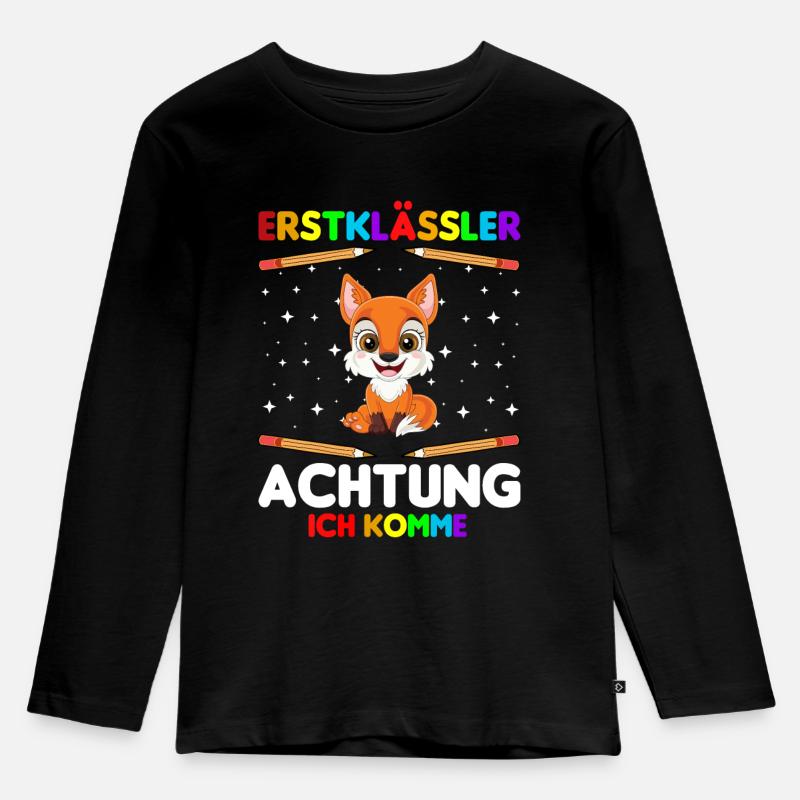 Erstklässler Schulkind Einschulung Fuchs - Kinder Premium Bio Langarmshirt - Schwarz