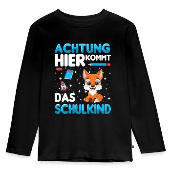 Achtung hier kommt das Schulkind - Kinder Premium Bio Langarmshirt - Schwarz - Vorne - AI Model Kid Male (0cm)