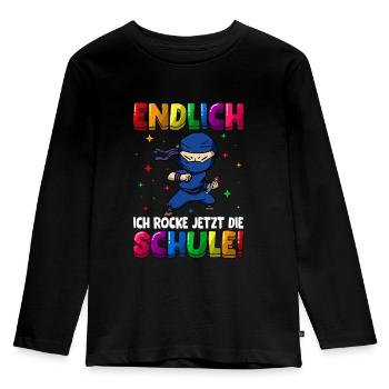 Endlich jetzt rocke ich die Schule Einschulung - Kinder Premium Bio Langarmshirt - Schwarz - Vorne - AI Model Kid Male (0cm)