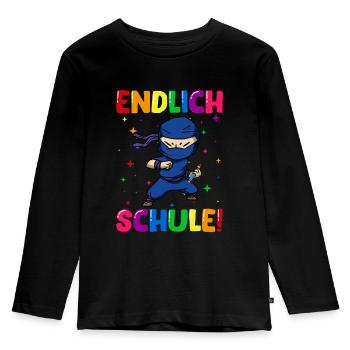Endlich Schule Ninja Einschulung Schulkind - Kinder Premium Bio Langarmshirt - Schwarz - Vorne - AI Model Kid Male (0cm)