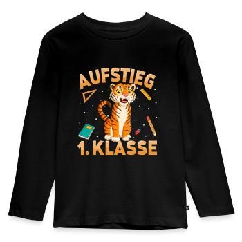 Aufstieg 1. Klasse Tiger - Kinder Premium Bio Langarmshirt - Schwarz - Vorne - AI Model Kid Male (0cm)