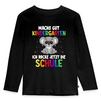 Machs gut Kindergarten ich rocke jetzt die Schule - Kinder Premium Bio Langarmshirt - Schwarz - Vorne - AI Model Kid Male (0cm)