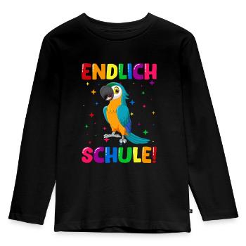 Endlich Schule Papagei 1. Klasse - Kinder Premium Bio Langarmshirt - Schwarz - Vorne - AI Model Kid Male (0cm)
