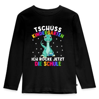 Bye Kindergarten Einschulung Schulkind Dino - Kinder Premium Bio Langarmshirt - Schwarz - Vorne - AI Model Kid Male (0cm)