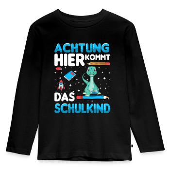 Achtung hier kommt das Schulkind - Kinder Premium Bio Langarmshirt - Schwarz - Vorne - AI Model Kid Male (0cm)