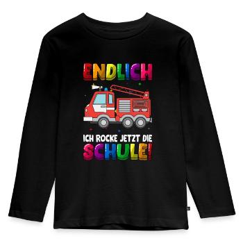 Endlich jetzt rocke ich die Schule Einschulung - Kinder Premium Bio Langarmshirt - Schwarz - Vorne - AI Model Kid Male (0cm)