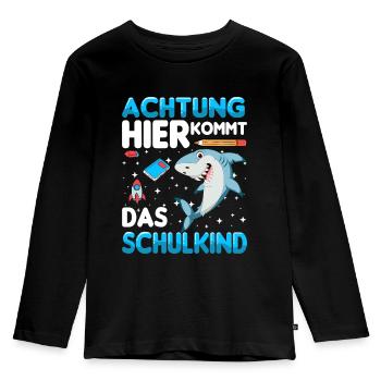 Schulkind Hai Einschulung 1. Klasse Schule - Kinder Premium Bio Langarmshirt - Schwarz - Vorne - AI Model Kid Male (0cm)