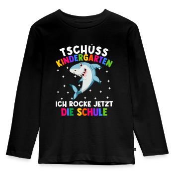 Tschüss Kindergarten ich rocke jetzt die Schule - Kinder Premium Bio Langarmshirt - Schwarz - Vorne - AI Model Kid Male (0cm)