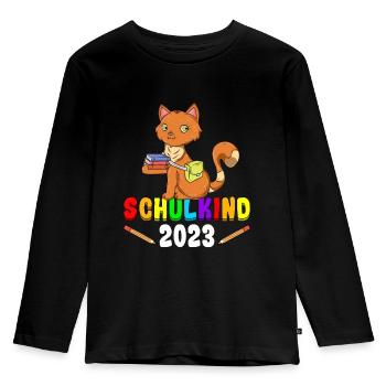Schulkind 2023 Katze - Kinder Premium Bio Langarmshirt - Schwarz - Vorne - AI Model Kid Male (0cm)