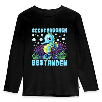 Seepferdchen bestanden - Kinder Premium Bio Langarmshirt - Schwarz - Vorne - AI Model Kid Male (0cm)