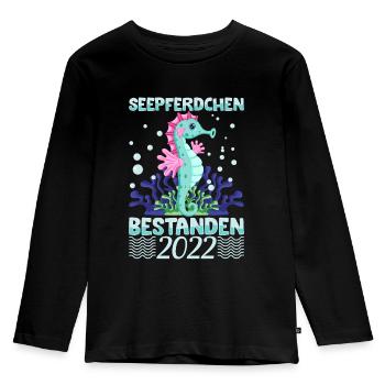Seepferdchen bestanden - Kinder Premium Bio Langarmshirt - Schwarz - Vorne - AI Model Kid Male (0cm)