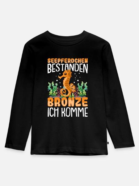 Seepferdchen bestanden - Kinder Premium Bio Langarmshirt - Schwarz