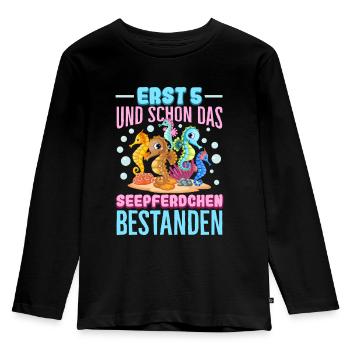 Seepferdchen bestanden - Kinder Premium Bio Langarmshirt - Schwarz - Vorne - AI Model Kid Male (0cm)