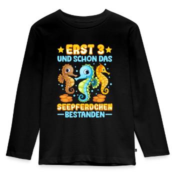 Seepferdchen bestanden - Kinder Premium Bio Langarmshirt - Schwarz - Vorne - AI Model Kid Male (0cm)