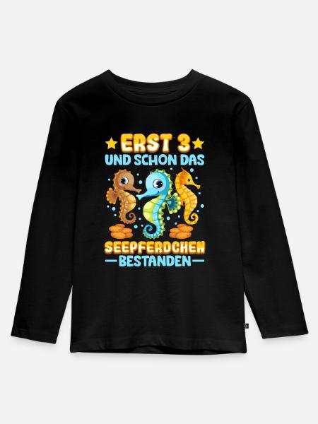Seepferdchen bestanden - Kinder Premium Bio Langarmshirt - Schwarz