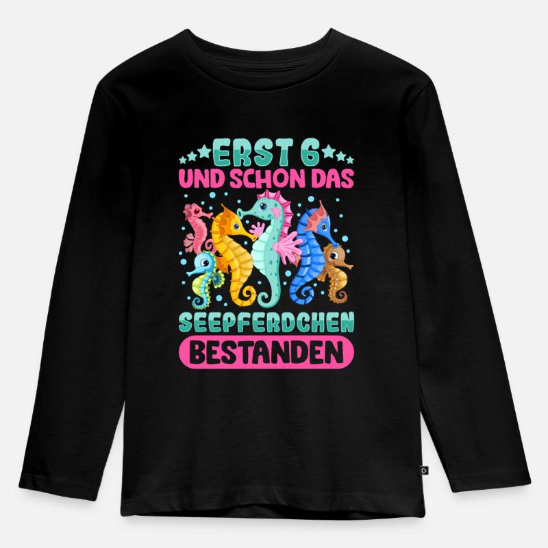 Seepferdchen bestanden - Kinder Premium Bio Langarmshirt - Schwarz