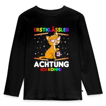 Erstklässler Achtung ich komme - Kinder Premium Bio Langarmshirt - Schwarz - Vorne - AI Model Kid Male (0cm)