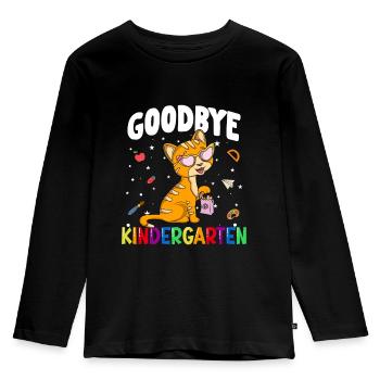 Goodbye Kindergarten Kätzchen Einschulung Schule - Kinder Premium Bio Langarmshirt - Schwarz - Vorne - AI Model Kid Male (0cm)