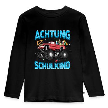 Einschulung Achtung Schulkind Geschenk Truck - Kinder Premium Bio Langarmshirt - Schwarz - Vorne - AI Model Kid Male (0cm)