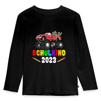 Schulkind 2023 Truck - Kinder Premium Bio Langarmshirt - Schwarz - Vorne - AI Model Kid Male (0cm)