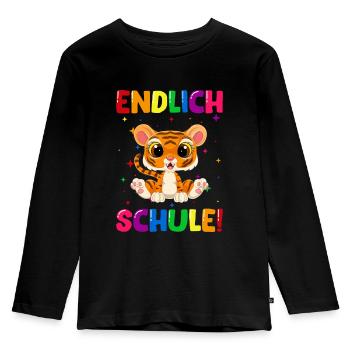 Endlich Schule Tiger 1. Klasse - Kinder Premium Bio Langarmshirt - Schwarz - Vorne - AI Model Kid Male (0cm)