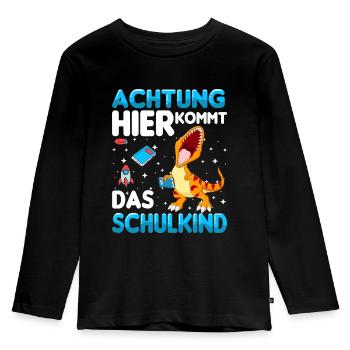 Achtung hier kommt das Schulkind - Kinder Premium Bio Langarmshirt - Schwarz - Vorne - AI Model Kid Male (0cm)