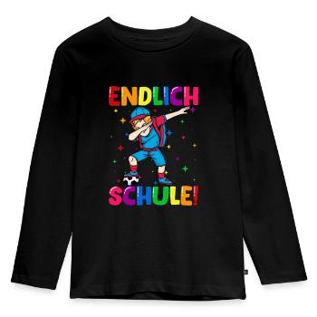 Endlich Schule Fußball Einschulung Schulkind - Kinder Premium Bio Langarmshirt - Schwarz - Vorne - AI Model Kid Male (0cm)