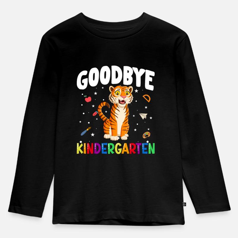 Goodbye Kindergarten Tiger Einschulung Schule - Kinder Premium Bio Langarmshirt - Schwarz