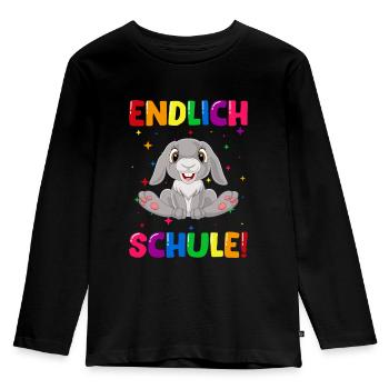 Endlich Schule Hase Einschulung Schulkind - Kinder Premium Bio Langarmshirt - Schwarz - Vorne - AI Model Kid Male (0cm)