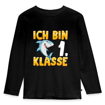 Ich bin 1. Klasse Einschulung Hai - Kinder Premium Bio Langarmshirt - Schwarz - Vorne - AI Model Kid Male (0cm)