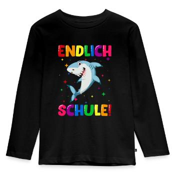 Endlich Schule Hai Einschulung Schulkind - Kinder Premium Bio Langarmshirt - Schwarz - Vorne - AI Model Kid Male (0cm)