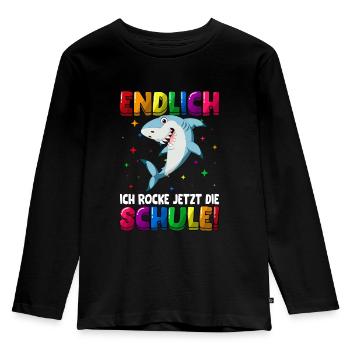 Endlich ich rocke jetzt die Schule Hai - Kinder Premium Bio Langarmshirt - Schwarz - Vorne - AI Model Kid Male (0cm)