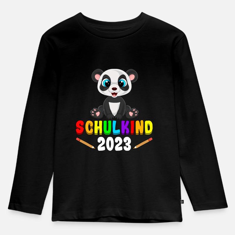 Schulkind 2023 Panda - Kinder Premium Bio Langarmshirt - Schwarz