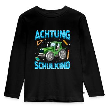 Einschulung Achtung Schulkind Geschenk Traktor - Kinder Premium Bio Langarmshirt - Schwarz - Vorne - AI Model Kid Male (0cm)