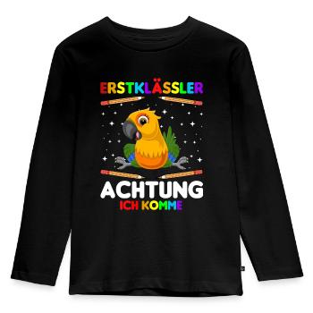 Erstklässler Achtung ich komme - Kinder Premium Bio Langarmshirt - Schwarz - Vorne - AI Model Kid Male (0cm)