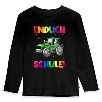 Endlich Schule Traktor 1. Klasse - Kinder Premium Bio Langarmshirt - Schwarz - Vorne - AI Model Kid Male (0cm)