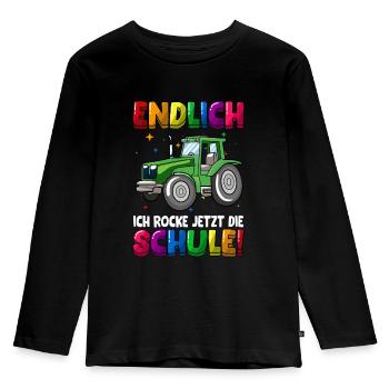 Endlich jetzt rocke ich die Schule Einschulung - Kinder Premium Bio Langarmshirt - Schwarz - Vorne - AI Model Kid Male (0cm)