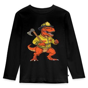 Firefighter T-Rex Funny Heroic Design - Kids' Premium Longsleeve Shirt - black - Front - AI Model Kid Male (0cm)