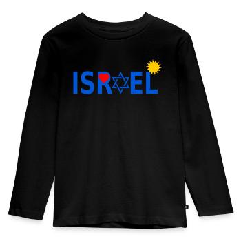 Israël avec l'étoile de David Heart Sun - T-shirt manches longues Premium Enfant - noir - Devant - AI Model Kid Male (0cm)