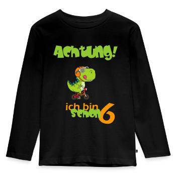 Dino Geburtstag 6 - Kinder Premium Bio Langarmshirt - Schwarz - Vorne - AI Model Kid Male (0cm)