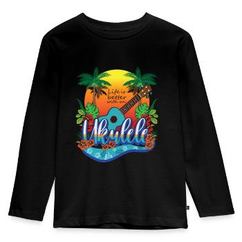 Ukulele Guitare Ukulélé Joueur Hawaii - T-shirt manches longues Premium Enfant - noir - Devant - AI Model Kid Male (0cm)