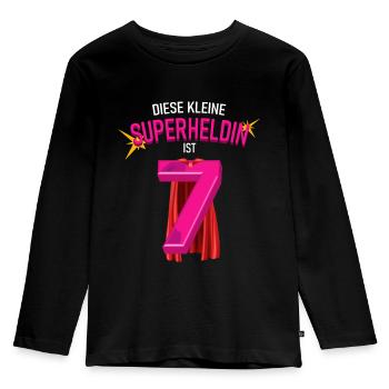Superheldin 7 Jahre Alt - 7 Geburtstag - Kinder Premium Bio Langarmshirt - Schwarz - Vorne - AI Model Kid Male (0cm)
