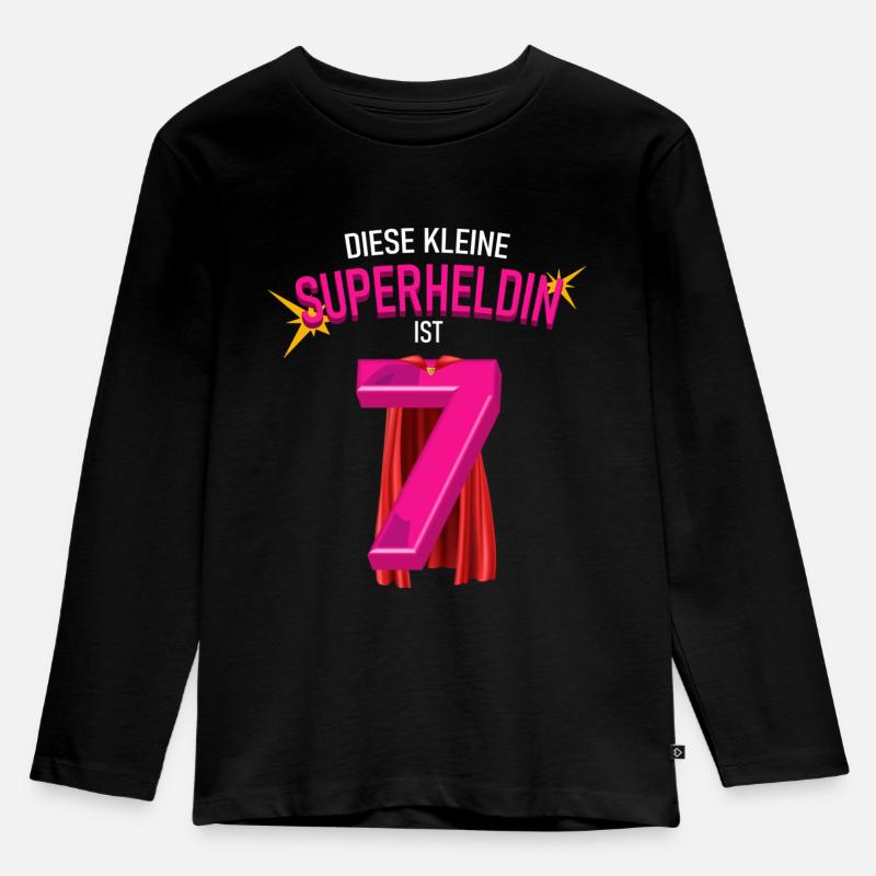 Superheldin 7 Jahre Alt - 7 Geburtstag - Kinder Premium Bio Langarmshirt - Schwarz
