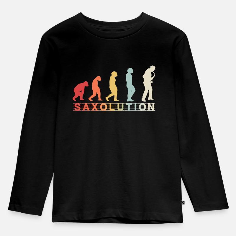 Sax Saxophon Vintage Evolution Jazz Musik Geschenk - Kinder Premium Bio Langarmshirt - Schwarz