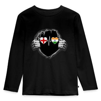 England und Indien Indisch India Fahne Flaggen - Kinder Premium Bio Langarmshirt - Schwarz - Vorne - AI Model Kid Male (0cm)