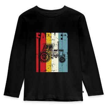 Retro Farmer Geschenk Landwirtschaft Vintage Traktor 70er Jahre 80er Jahre - Kinder Premium Bio Langarmshirt - Schwarz - Vorne - AI Model Kid Male (0cm)