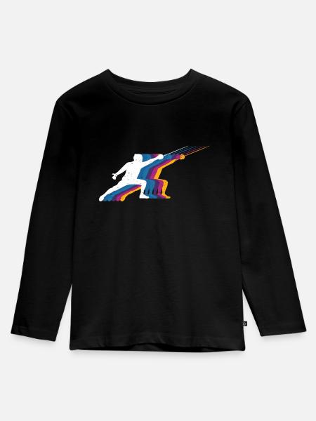 Weinlese, die Sonnenuntergang-Sport-Fechter-Geschenk-Degen einzäunt - Kinder Premium Bio Langarmshirt - Schwarz